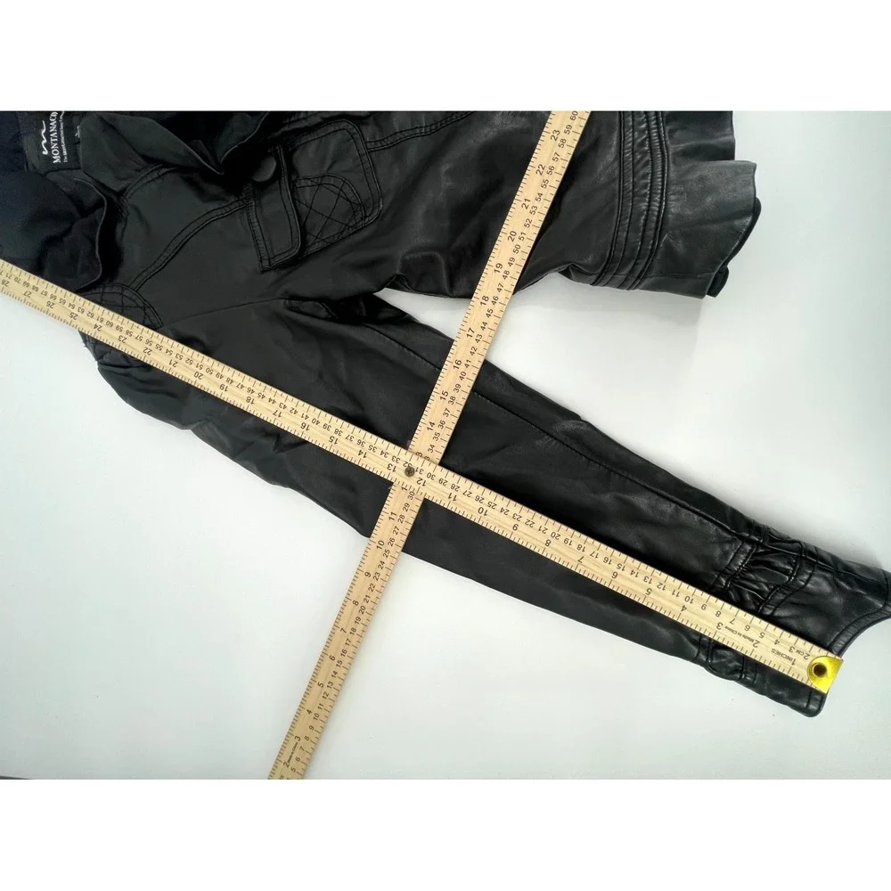 Montanac Co Jacket Womens Large Black Faux Leather Lined Ruffle‎ Trim Full Zip